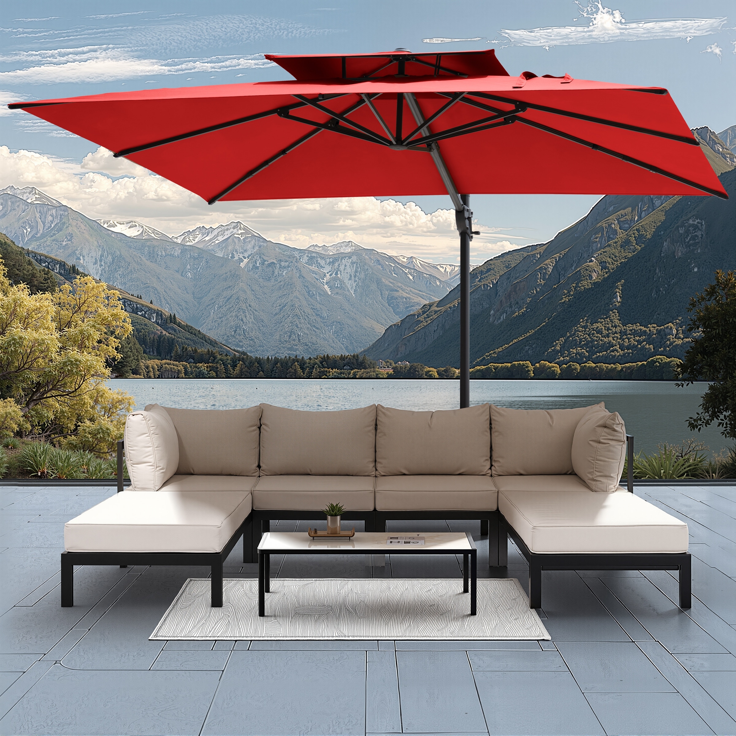 Outdoor 9x11FT Patio Dual Top Cantilever Offset Umbrella