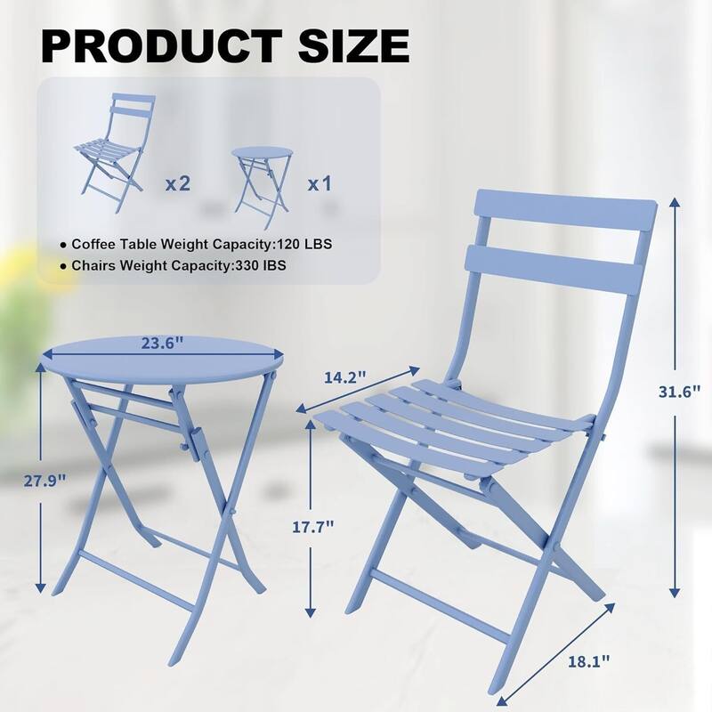 Outdoor Patio Foldable Bistro Set for Bar Garden Backyard