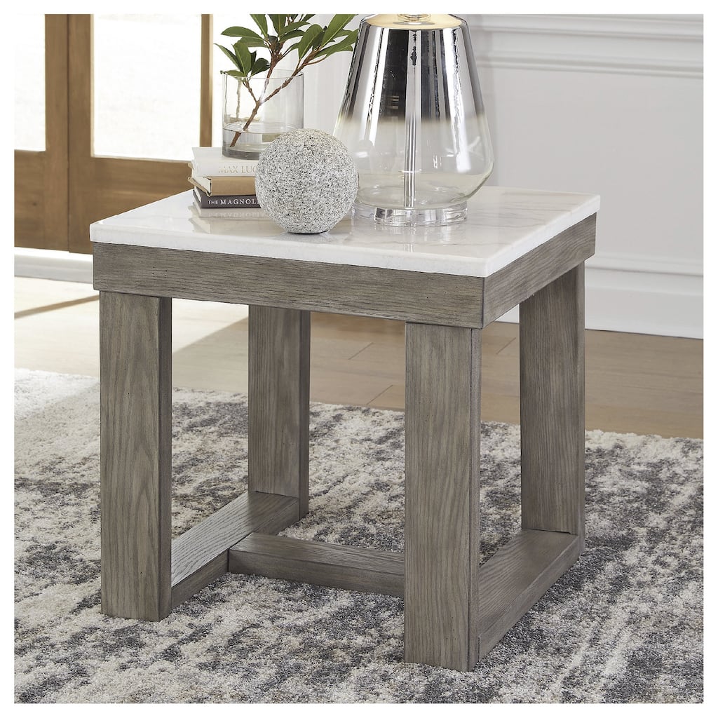 Signature Design by Ashley Loyaska Grayish Brown / Ivory Square End Table - 24"W x 24"D x 24"H