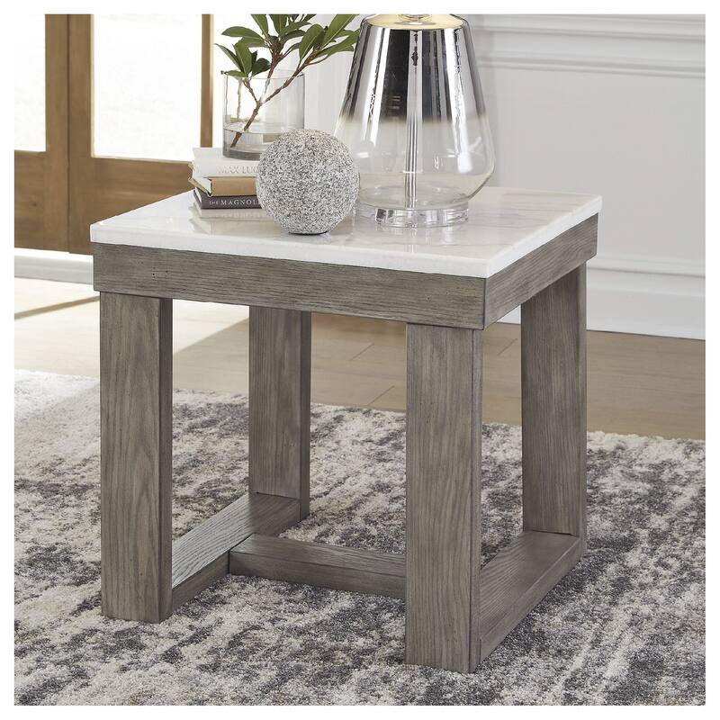 Signature Design by Ashley Loyaska Grayish Brown / Ivory Square End Table - 24"W x 24"D x 24"H - Marble - 24"W x 24"D x 24"H - Brown