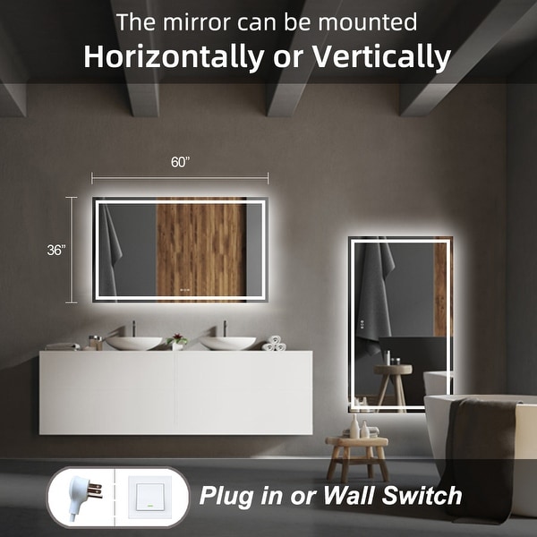 Large LED Bathroom mirror Tempered Glass Dimmable Anti-Fog Vanity
