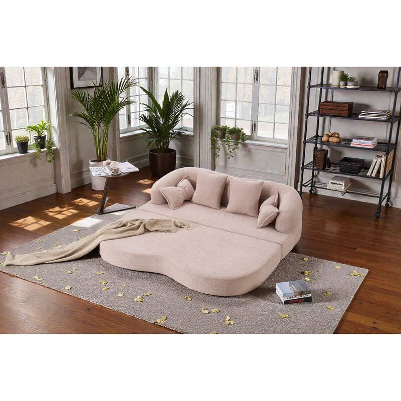 2-in-1 Foldable Sofa Bed, 70" Convertible Boneless Couch Sleeper with 4 Pillows, Chenille Foam Futon for Living Room