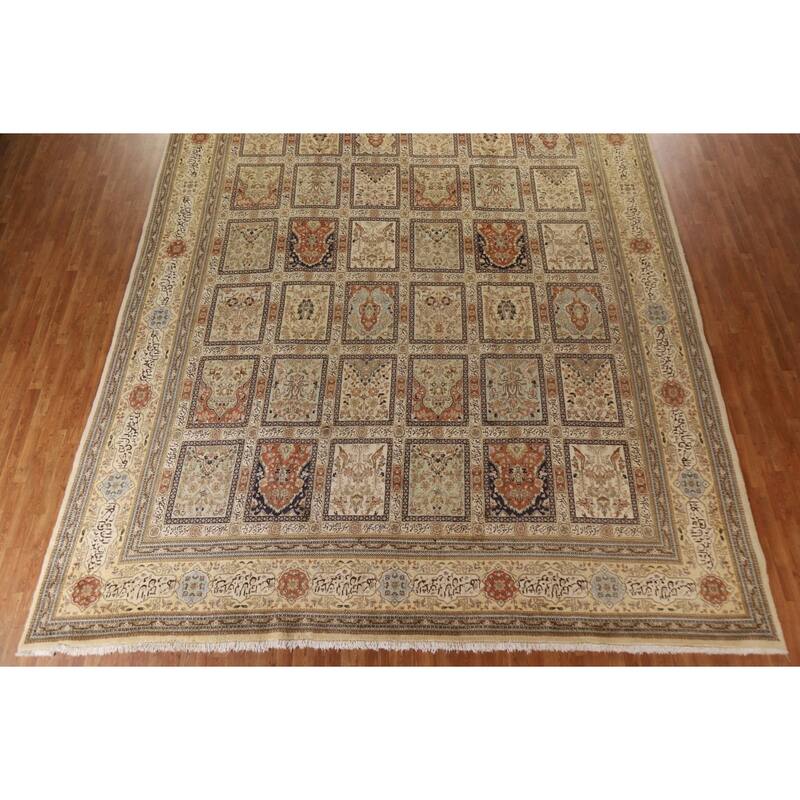 Hand Knotted Oriental 100% Wool Carpet Traditional All-Over Beige & Ivories Tabriz Area Rug - 18' 2'' X 13' 1''