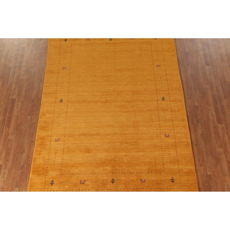 Orange Rust Gabbeh Oriental Area Rug Handmade Wool Carpet - 6'8"x 9'9"