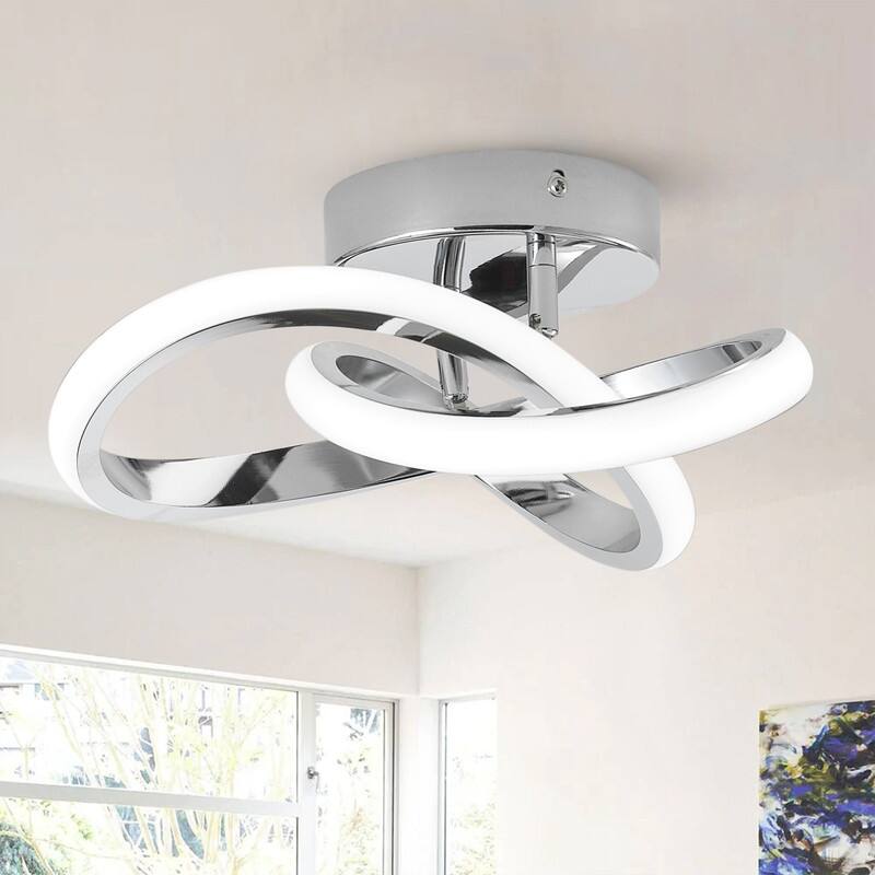 Modern Chrome LED Semi Flush Mount Ceiling Light with Milky White Silicone Shade