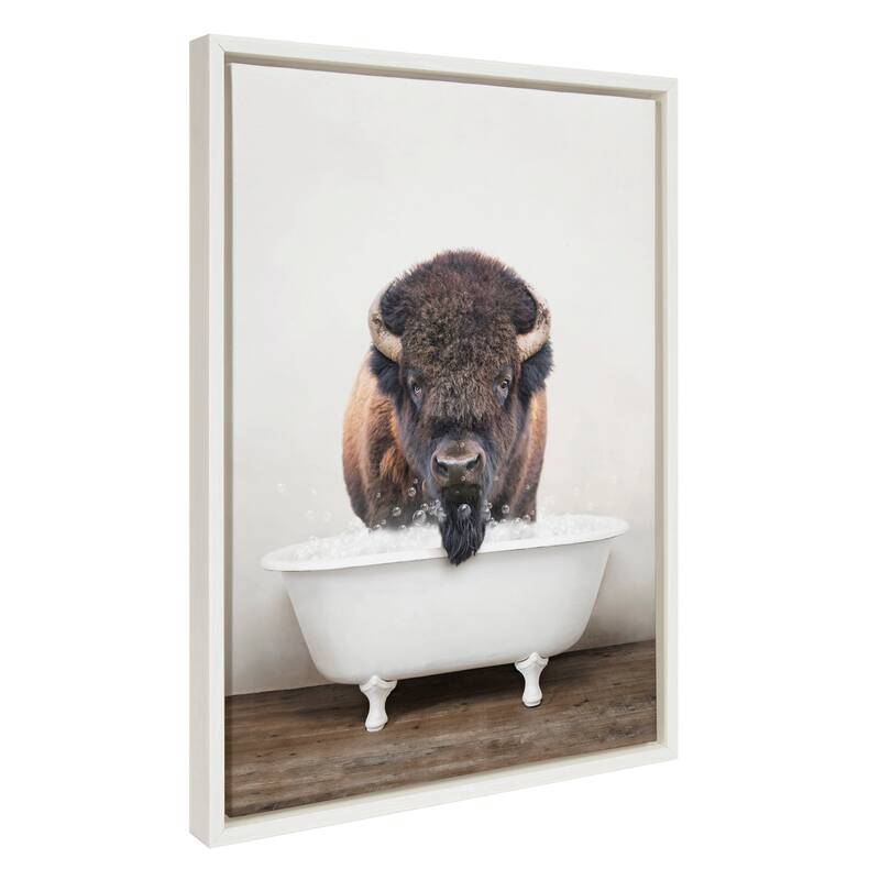 Kate and Laurel Sylvie Bison Bubble Bath Framed Canvas by Amy Peterson