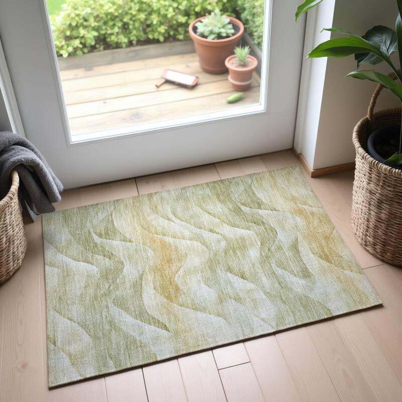 Premium Washable Super Soft Modern Waves Mayfield Rug - Aloe - 1'8" x 2'6"
