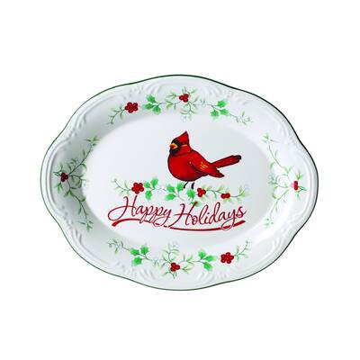 Pfaltzgraff Winterberry 11-in "Happy Holidays" Oval Platter - 11-inch