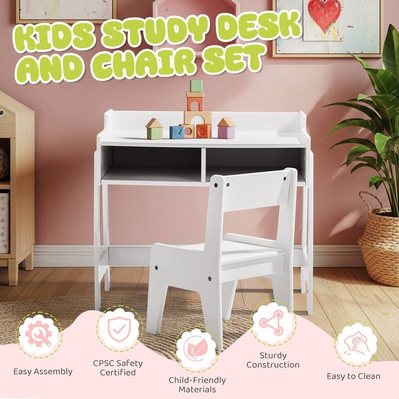MDF Children's Study Desk And Chair Set With 2 Storage Compartments