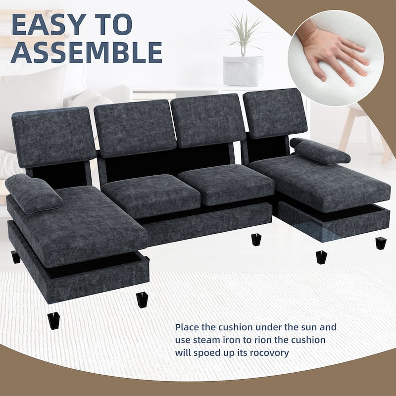 106'' Sectional Sofa with Thick Cushions for Living Room