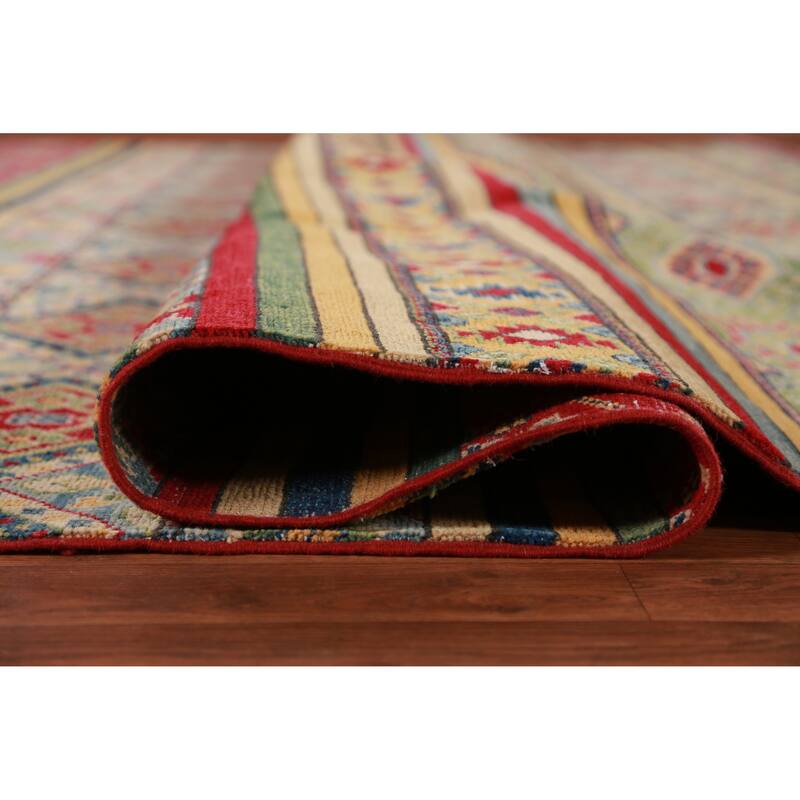 Hand Knotted Oriental 100% Wool Carpet Traditional Geometric Multi-Colored Kazak Area Rug - 12' 11'' X 9' 10''