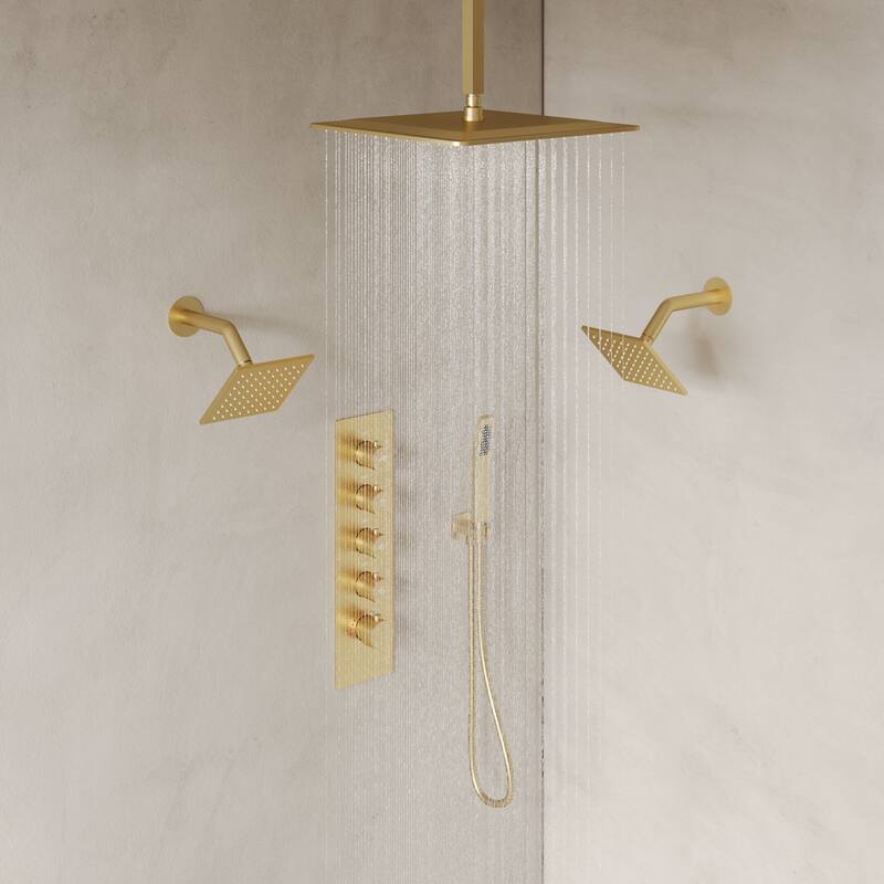 15-Spray Patterns Thermostatic Shower System, Shower Faucet Set 16" & 6" Triple Shower Heads (Valve Included)