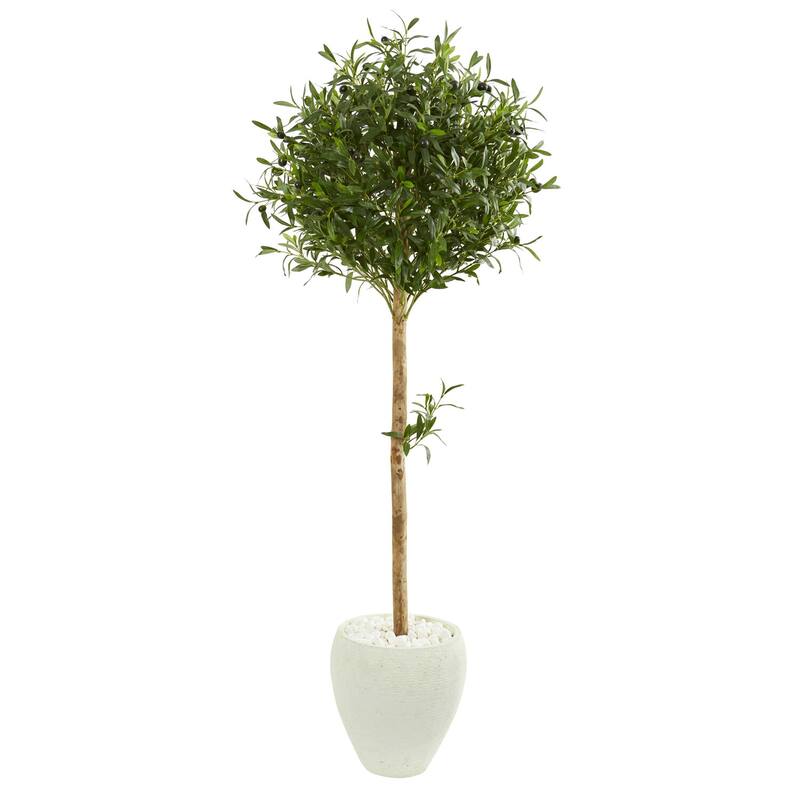 Artificial Olive Tree Topiary 5ft Indoor Outdoor Plant in Planter - Green - 51-60 Inches