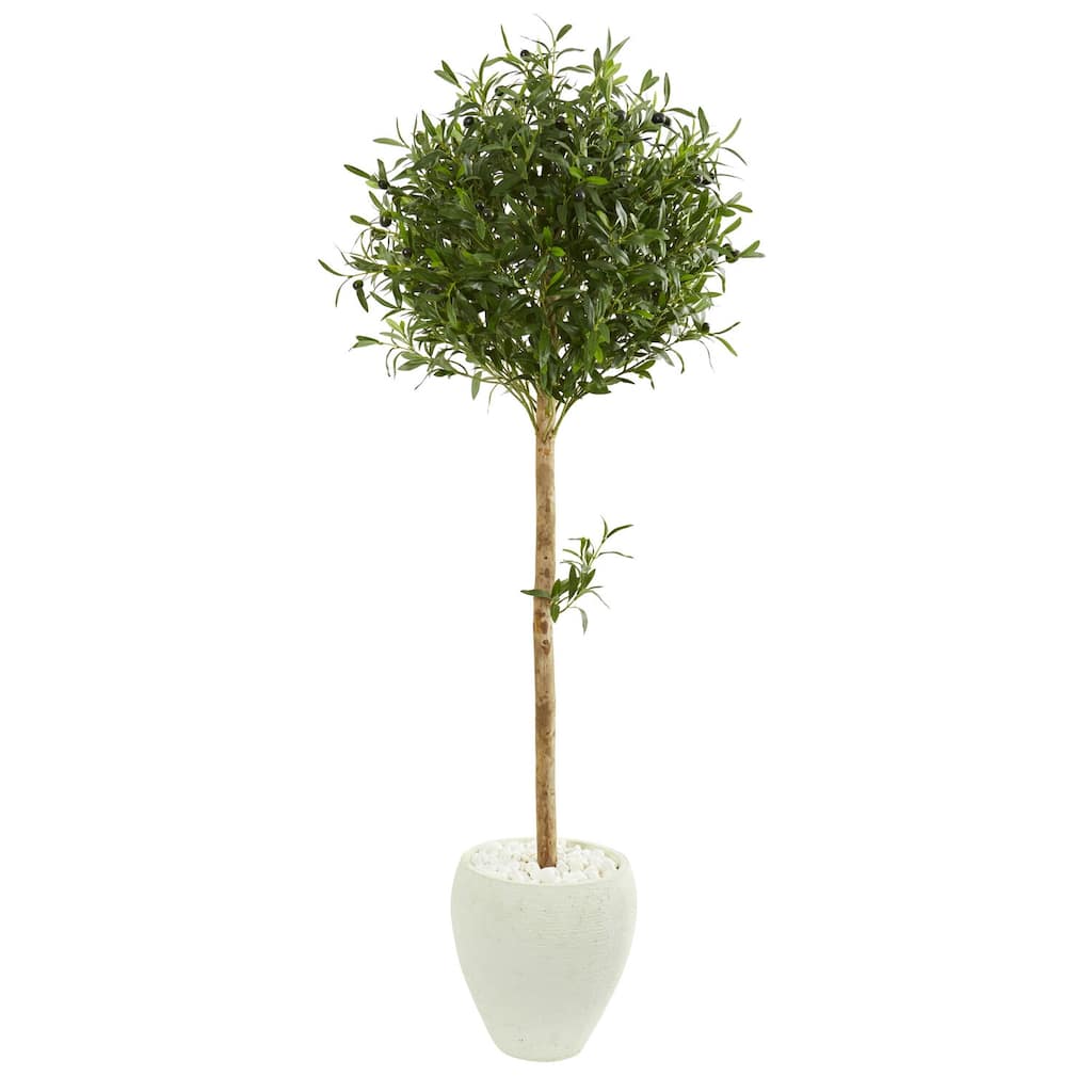 Artificial Olive Tree Topiary 5ft Indoor Outdoor Plant in Planter - Green - 51-60 Inches