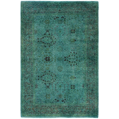 Overdyed One-of-a-Kind Hand-Knotted Area Rug - Green - 4' 2" x 6' 3"