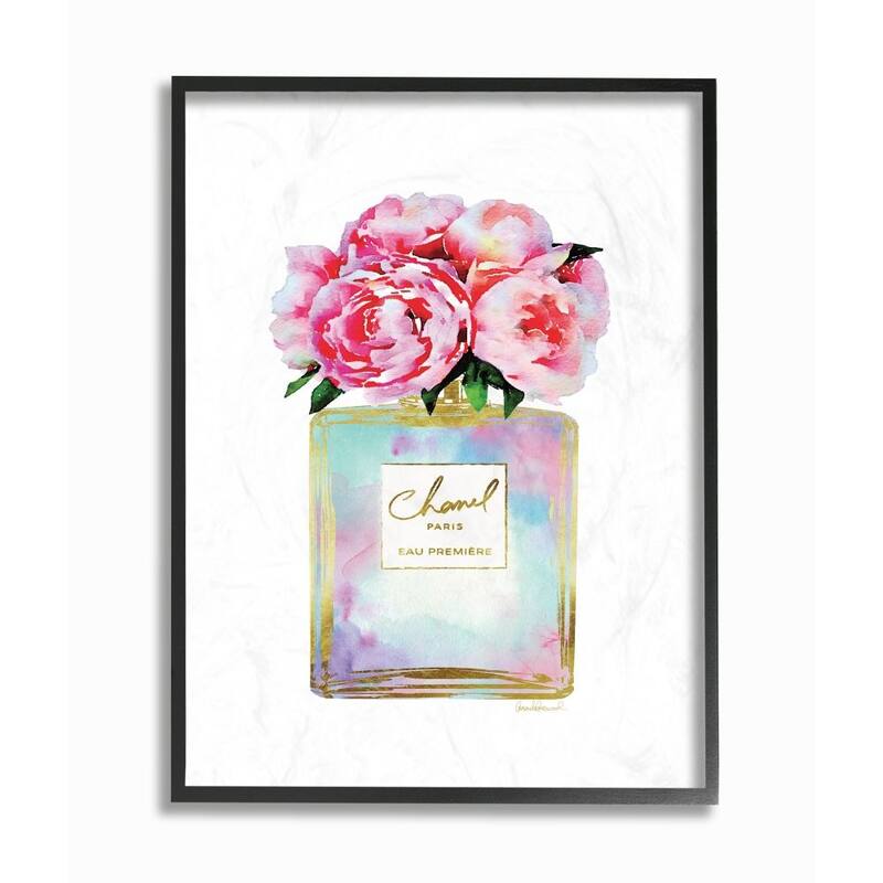 Stupell Pink Gold Flower Perfume Glam Fashion Design Framed Wall Art