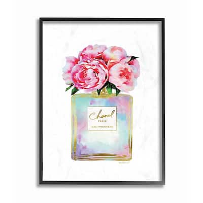 Stupell Pink Gold Flower Perfume Glam Fashion Design Framed Wall Art