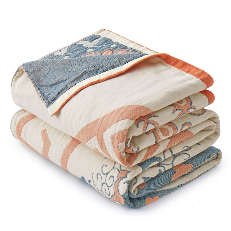 100% Cotton Boho Floral Thermal Breathable Jacquard Throw Blankets
