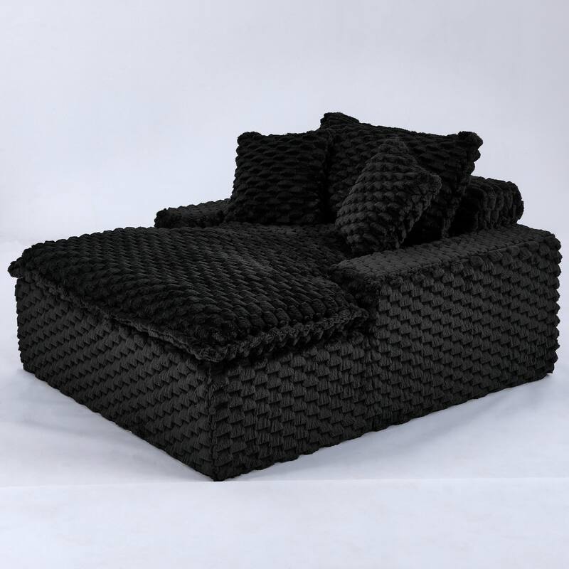 Versatile Chaise Lounge Couch Floor Standing Sofa Chair Turtle Fleece Single Accent Chiar with Pillows and Streamlined Armrests