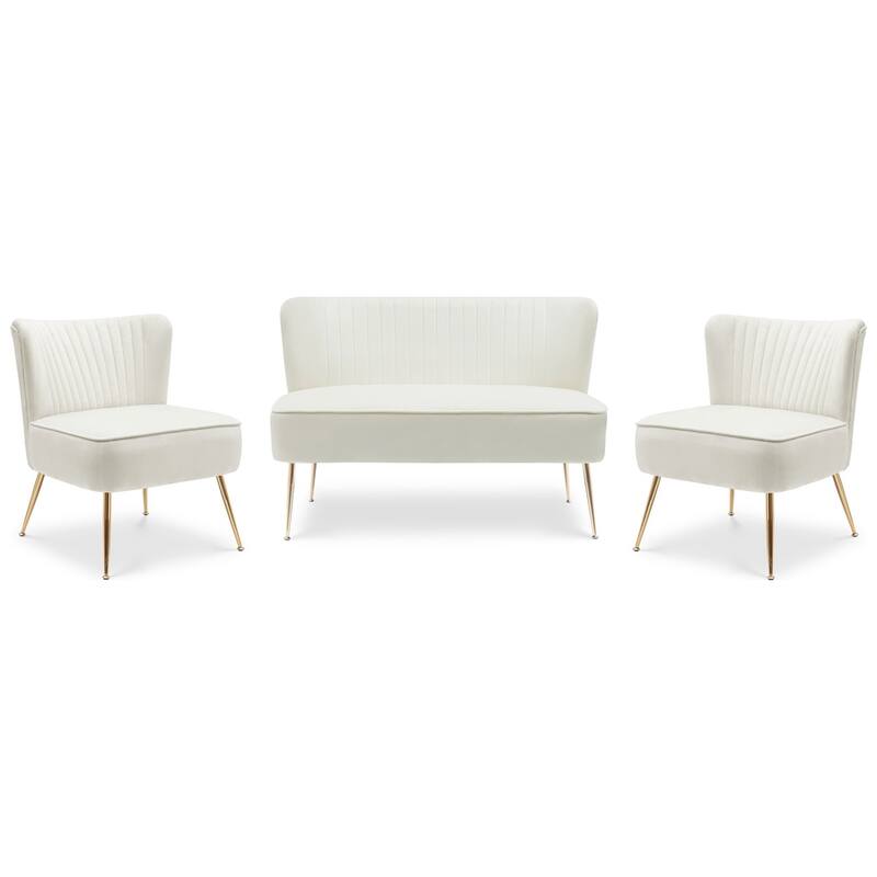 Farrah Upholstered Velvet Polyester Living Room Set With 25 inch Accent Chairs (3-Piece)
