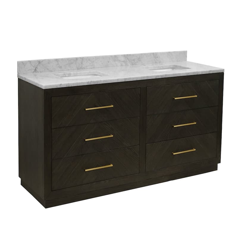 KitchenBathCollection Avery 72" Double Bathroom Vanity with Carrara Marble Top