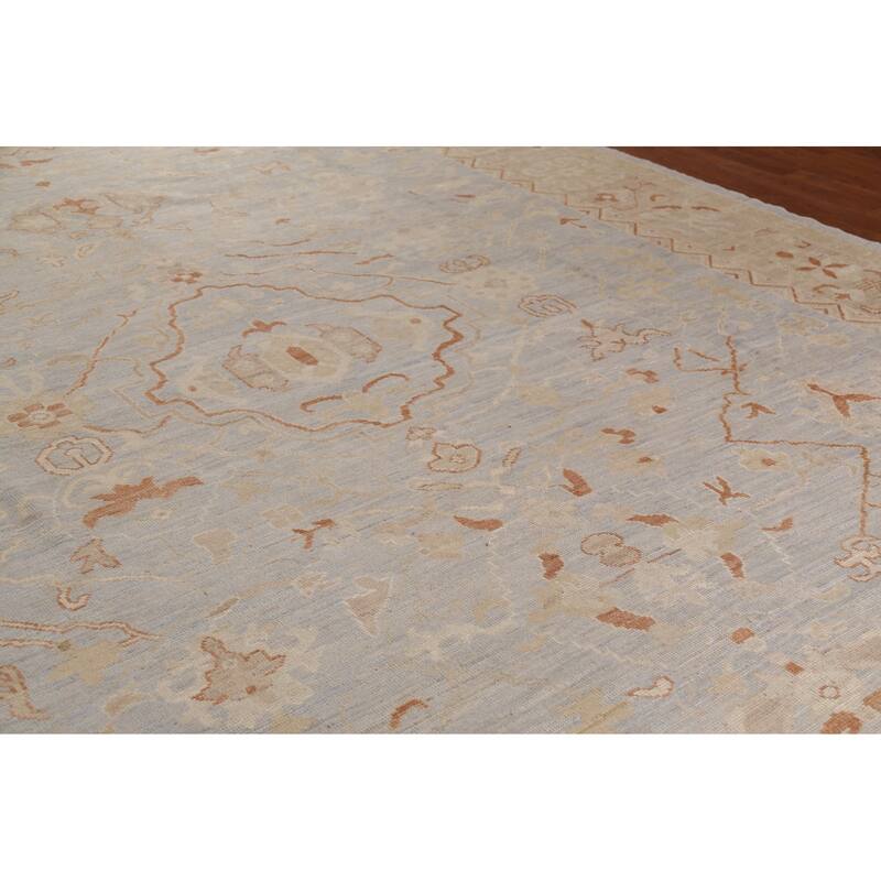 Vegetable Dye Oushak Turkish Large Rug Hand-Knotted Floral Wool Carpet - 9'11"x 14'0"