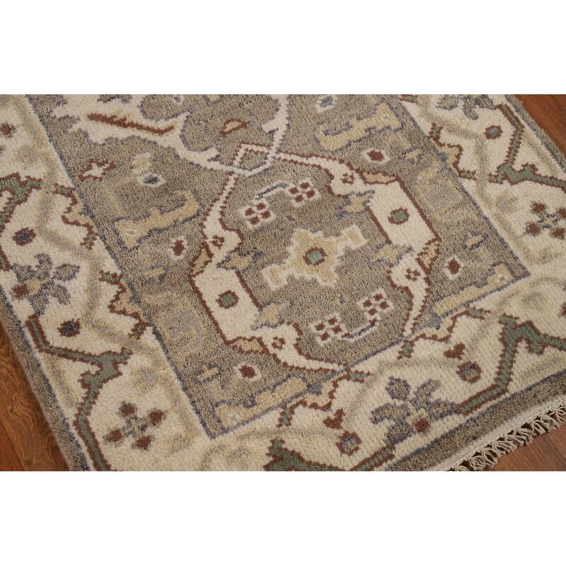 Hand Knotted Oriental 100% Wool Carpet Transitional All-Over Greys & Charcoal Oushak Runner Rug - 11' 9'' X 2' 8''