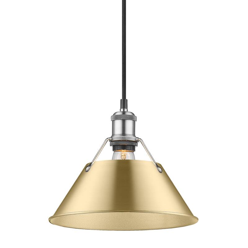 Yep by Golden Lighting Orwell 1-light 10in Pendant in Pewter and Brushed Champagne Brass shade - Silver