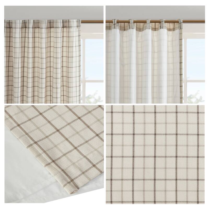 Plaid Rod Pocket and Back Tab Curtain Panel - Natural