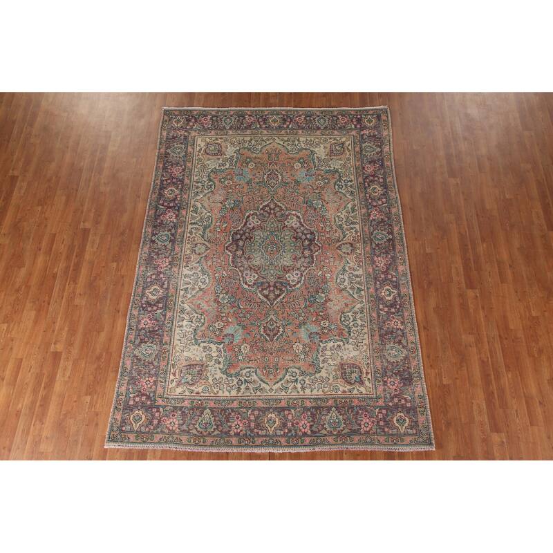 Tabriz Persian Vintage Area Rug Handmade Wool Carpet - 6'7" x 9'6"