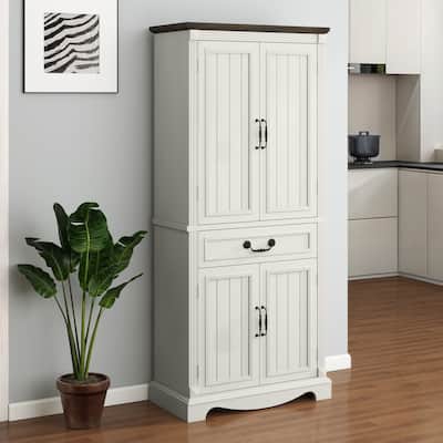 Moasis 71" Tall Rustic Kitchen Food Pantry with Adjustable Shelves, Freestanding Storage Cabinet