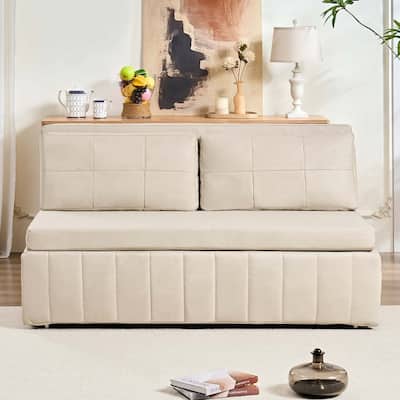 Mixoy Modern 62''Pull Out Sofa Bed,3-in-1 Pull Out Leathaire Fabric Sleeper Sofa Couch,Chaise Lounge,living room furniture