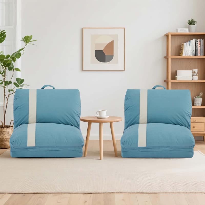 2-Piece Floor Sofa Bed with Adjustable Backrest, Sleeper Sofa with 5-Second Foldable, Upholstered Bean Bag Base & Pillow