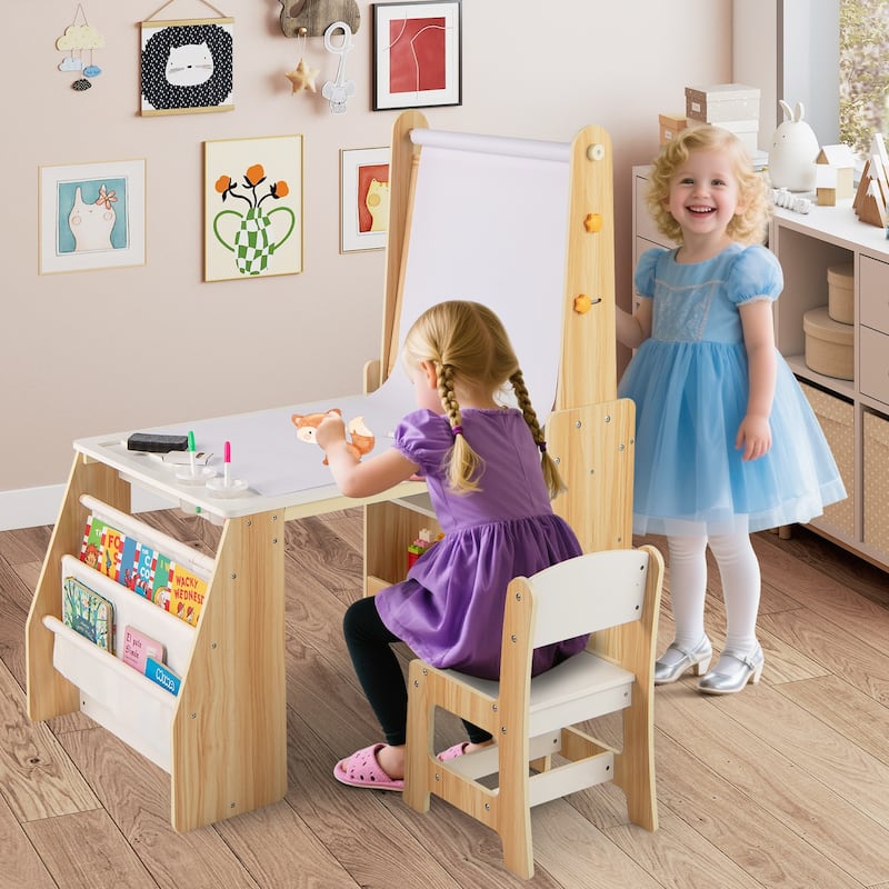 Kids Art Table and Chair Set with Easel and Chair for Drawing Reading