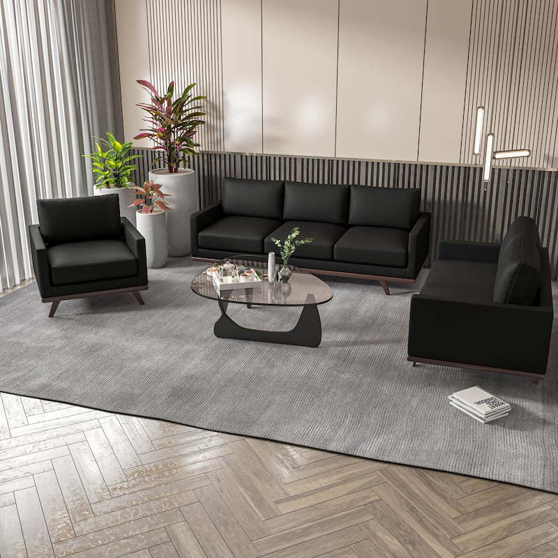 Chester Modern 3-Piece Leather Upholstered Sofa Set with Solid Wood Base and Removable Cushion for Living Room