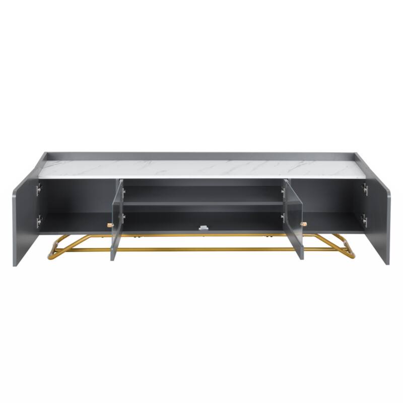 Sleek Design TV Stand with Fluted Glass, Contemporary Entertainment Center for TVs Up to 70"