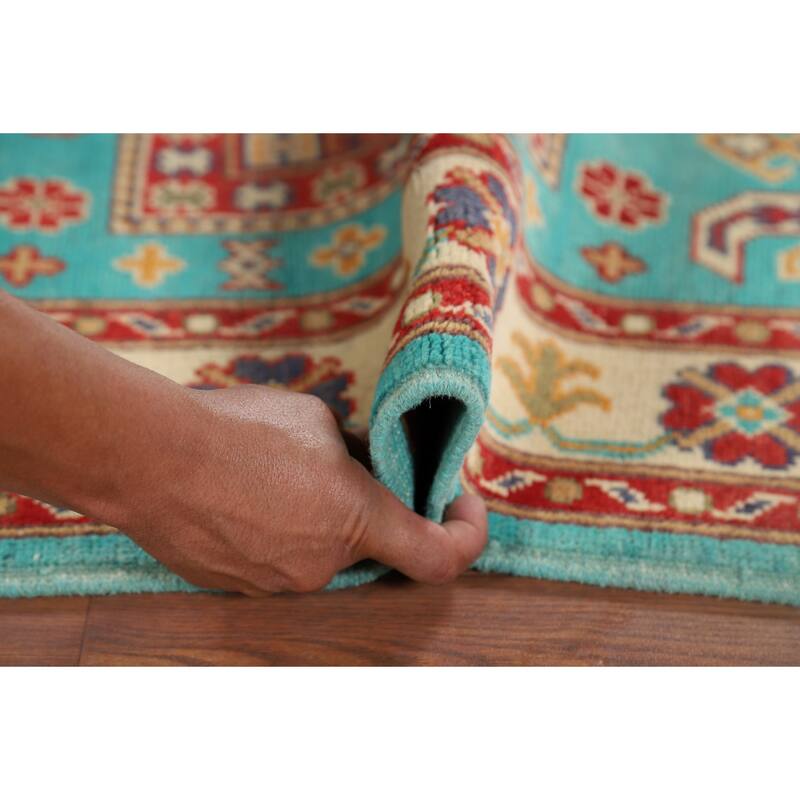 Turquoise Blue Kazak Accent Rug Handmade Wool Carpet - 3'4" x 5'1"