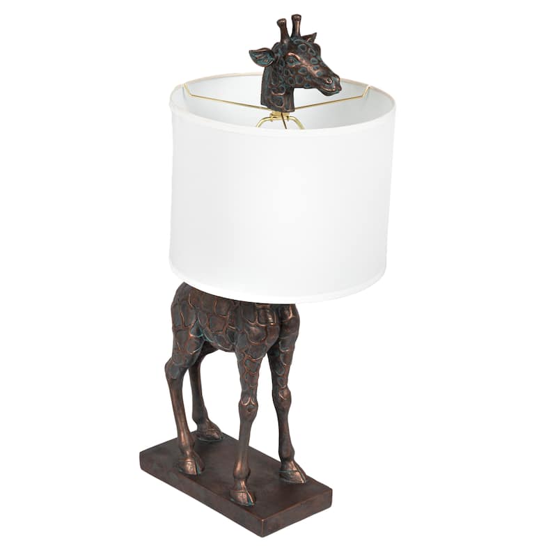 Resin Giraffe Table Lamp with Linen Shade - Bronze