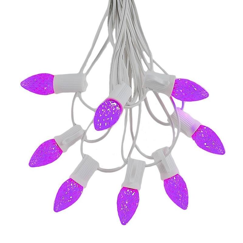 25 Foot C7 LED Christmas Light Set, Hanging String Lights, White Wire - Purple