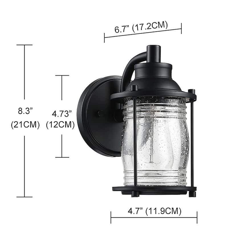 1-light outdoor wall light with black finish and seeded glass shade