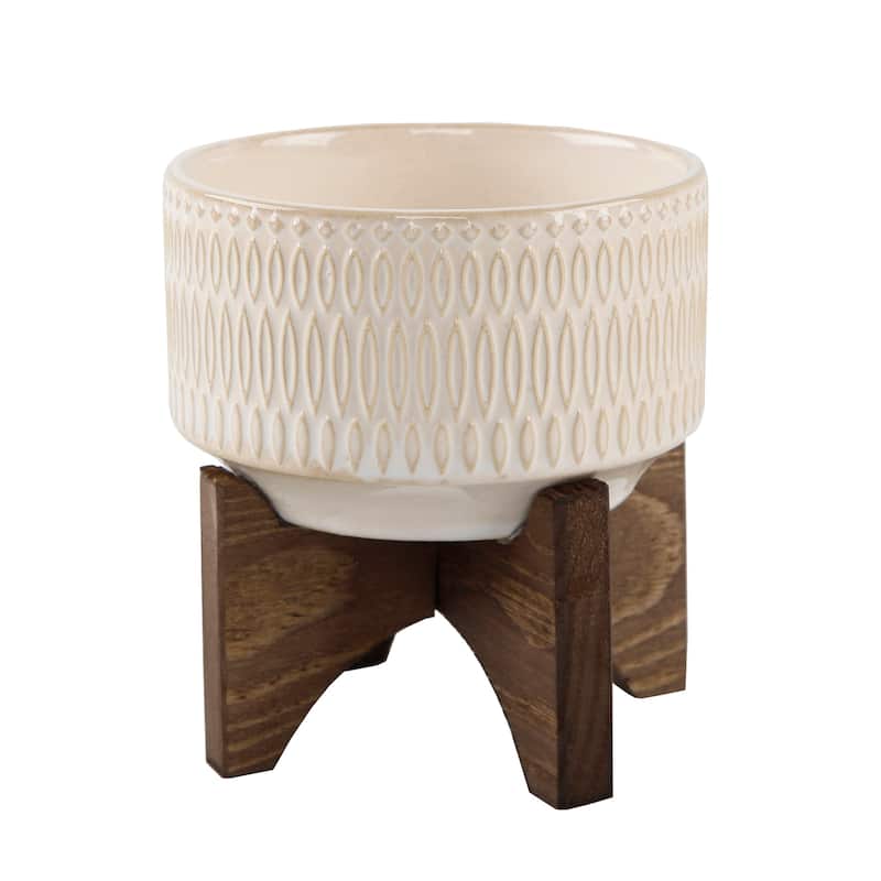 Mid-Century 4" Palsley Ceramic on Wood Stand