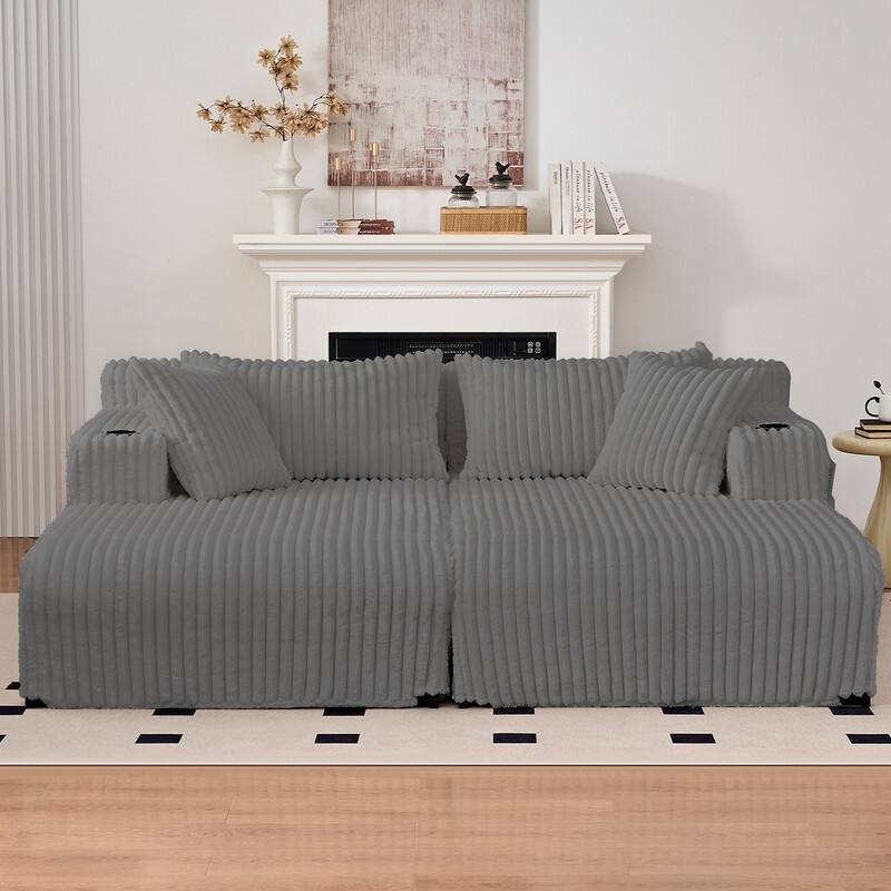 Mixoy 85"Movable Double Chaise Lounge Sofas,Loveseat with Cup Holder,Side Pockets,2 Pcs Oversized Single Sleeper Sofa Chair