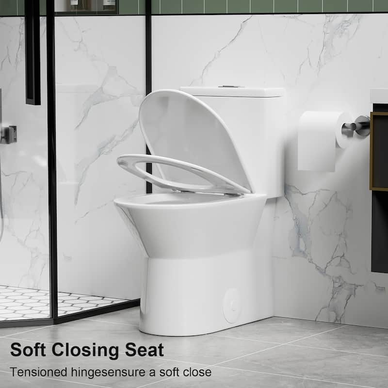1.1/1.6 GPF Tornado Flush One-Piece Toilet with Comfort Chair Seat ADA Height 17",Siphonic S-trap 12",Rimless Bowl