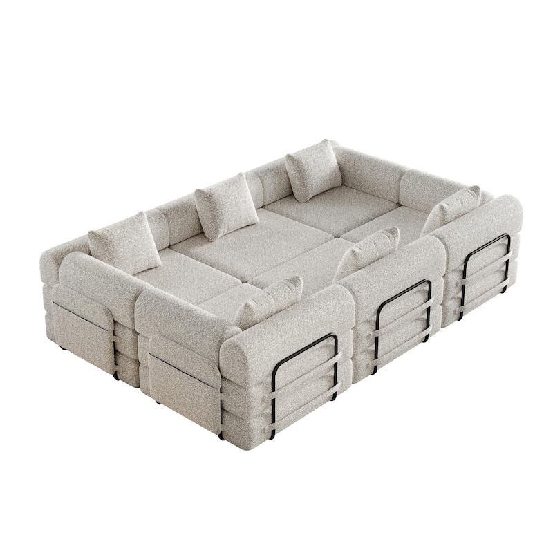 Freely Combined Modular Chenille Folding Sofa with Storage Pockets