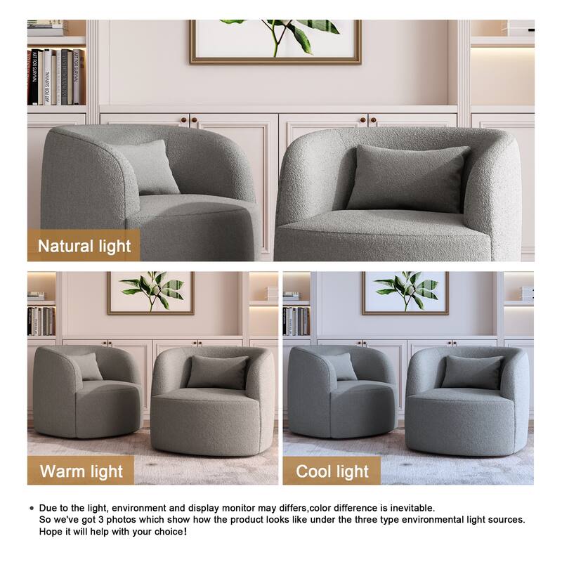 Modern Accent Chair Boucle Swivel Barrel Chair Set of 2