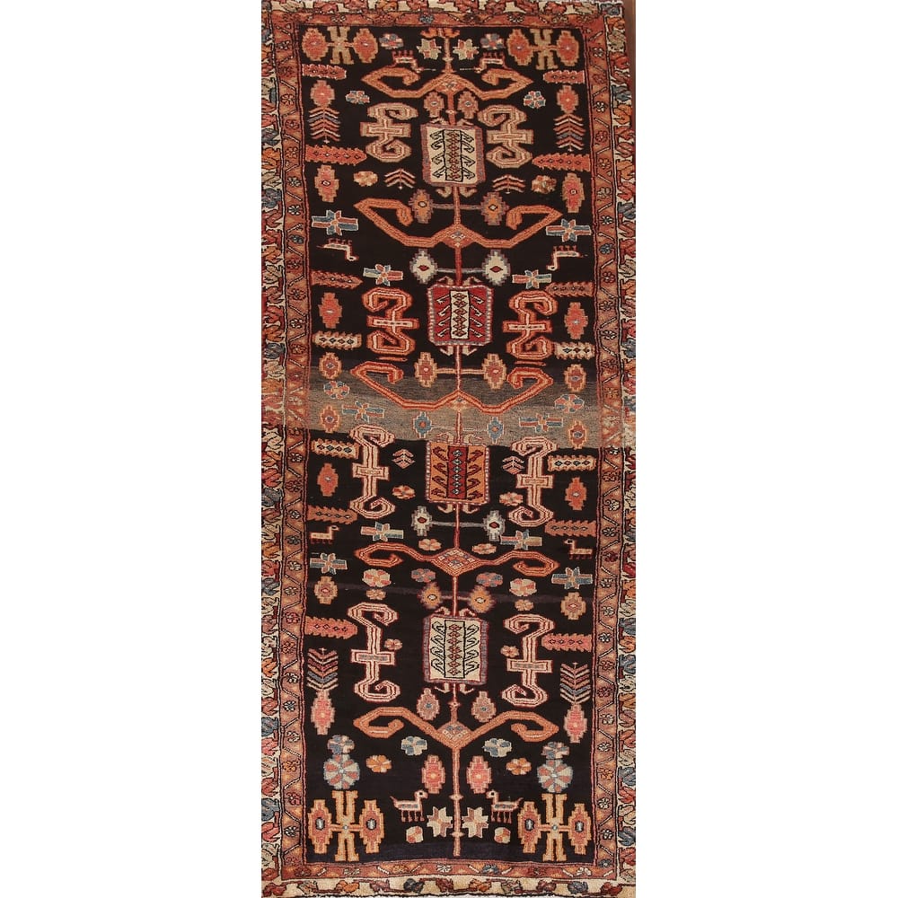 Black Tribal Meshkin Persian Vintage Runner Rug Handmade Wool Carpet - 3'2"x 9'3"