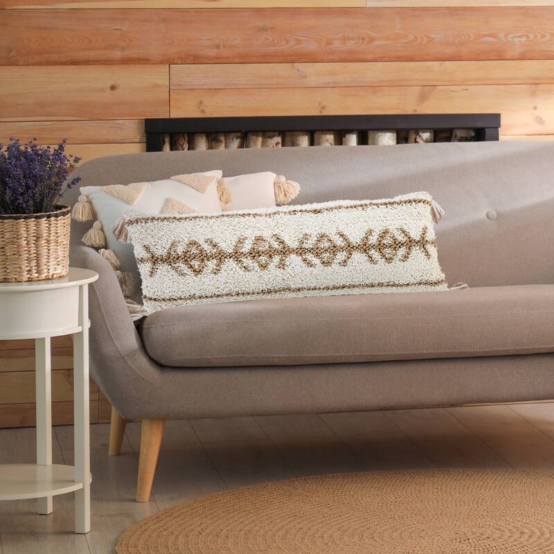 Sevita Boho-Chic Geometric Jute and Cotton Throw Pillow
