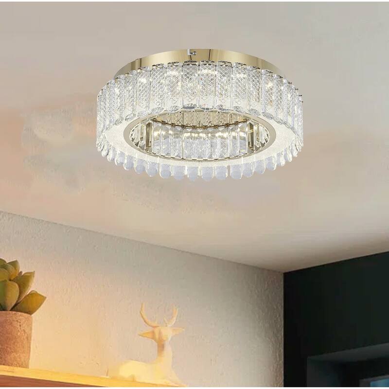 Gold Stainless Steel LED Flush Mount With Crystals