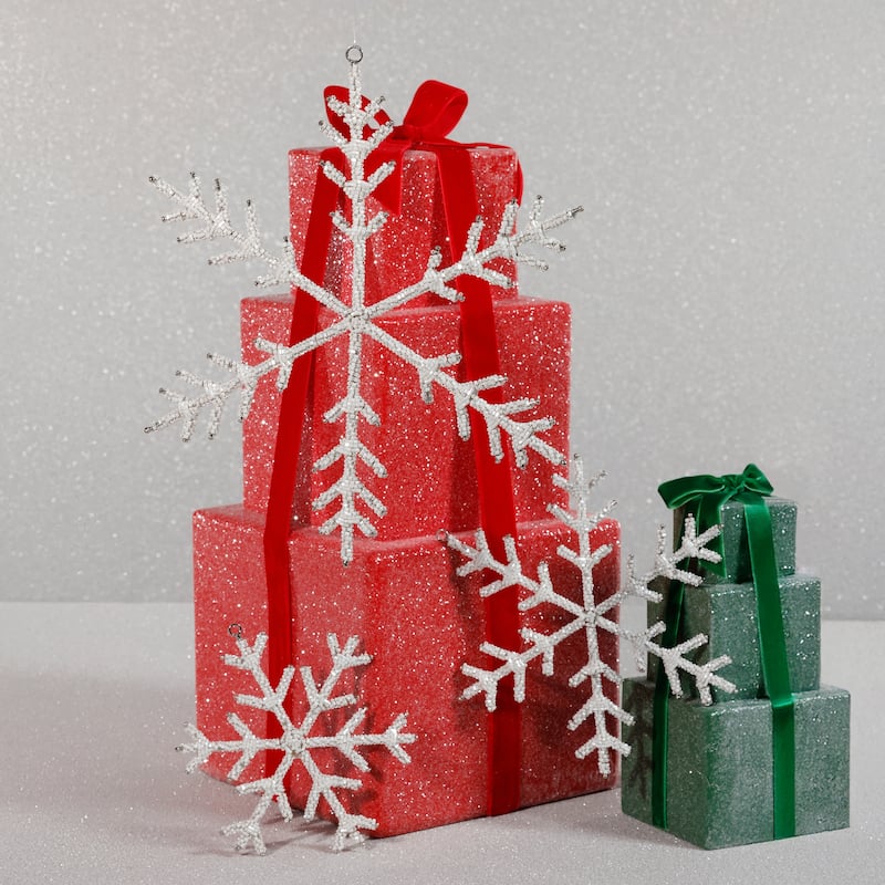 Beaded Snowflake Christmas Hanging Décor Ornaments, Set of 12, 6"