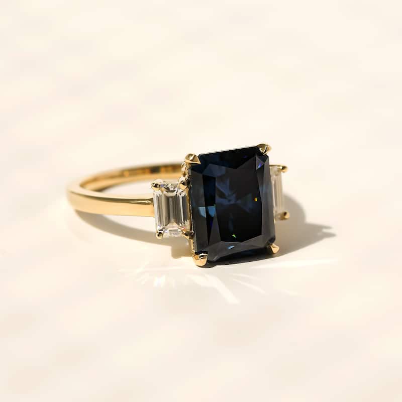 Kobelli 4.60 Carats Moissanite 14k Solid Yellow Gold 3 Stone Boxy Terra Ring